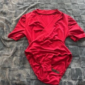 SHEIN Cherry Red Textured Bodysuit